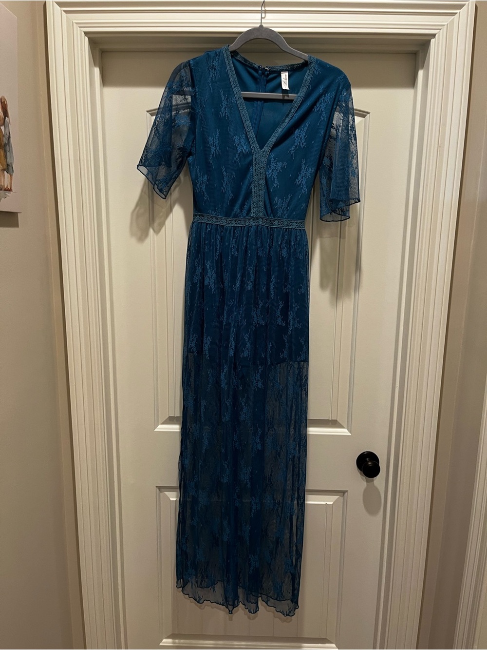 Teal Lace V-Neck Maxi Dress - Women Boho